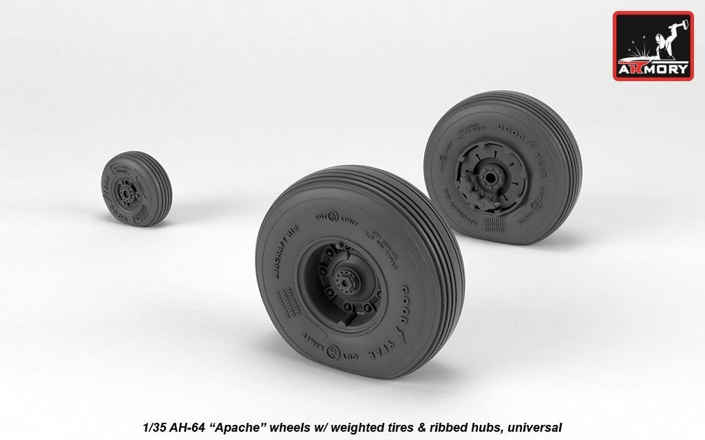 Armory Models AW35305 AH-64 Apache wheels w/ weighted tires, ribbed hubs 1/35