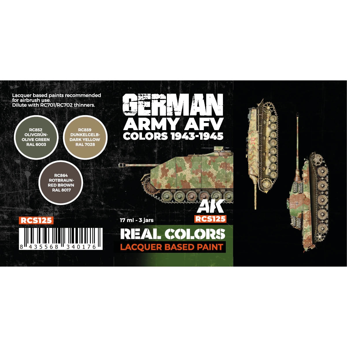 AK Interactive RCS125 German Army AFV Colors 1943-1945 3x17ml – immagine 2