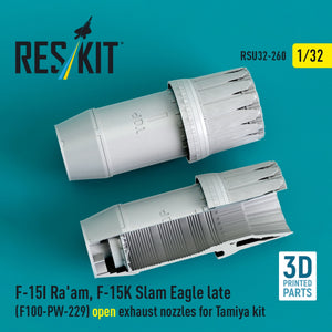 RESKIT RSU32-0260 F‑15I Ra'am, F‑15K Slam Eagle late (F100-PW-229) open exhaust nozzles for Tamiya kit (3D Printed) 1/32