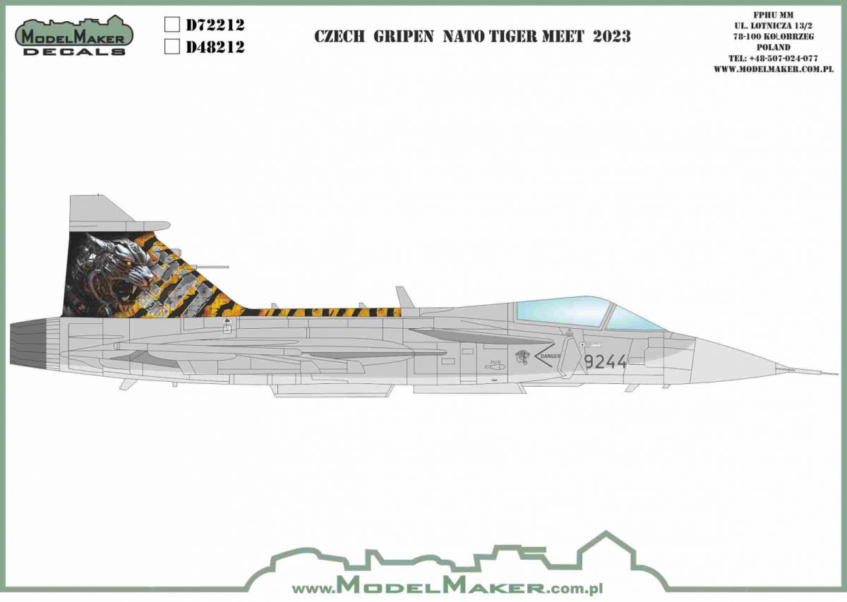 Décalcomanies ModelMaker D48212 Gripen tchèque OTAN Tiger Meet 2023 1/48
