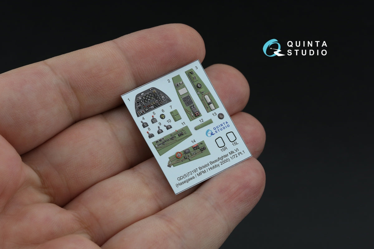 Quinta Studio QDS-72197 Bristol Beaufighter Mk.VI 3D-Printed &amp;amp; coloured Interior on decal paper (Hasegawa/MPM/Hobby2000) (small version) 1/72 – immagine 3