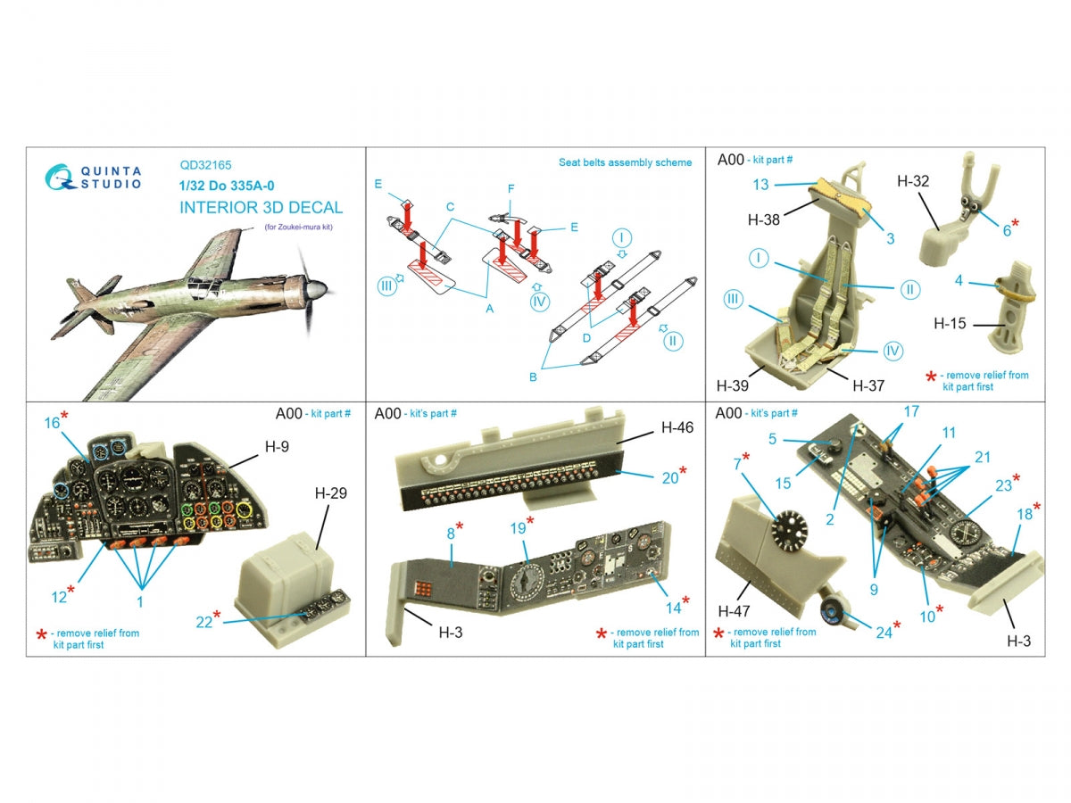 Quinta Studio QD32165 Do 335A-0 3D-Printed &amp;amp; coloured Interior on decal paper (Zoukei-mura) 1/32 – Bild 2