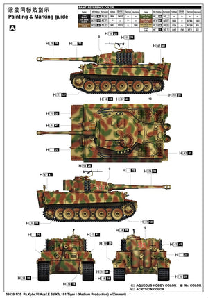 Trumpeter 09539 Pz.Kpfw.VI Ausf.E Sd.Kfz.181 Tiger I (Medium Production) w/ Zimmerit 1/35 – zdjęcie 2