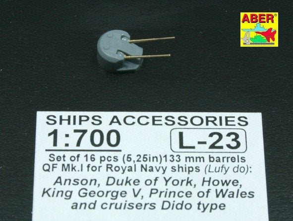 Aber 1/700L-23 Set of 16 pcs 133mm (5,25in) barrels QF Mk.1 for Royal Navy King George V class battleships cruisers Dido type 1/700 – Bild 2