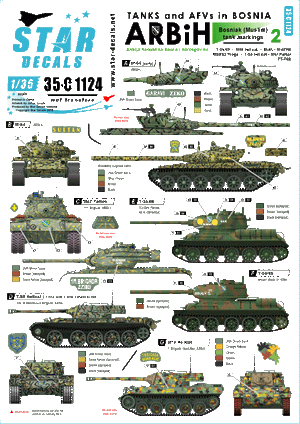 Star Decals 35-C1124 ARBiH (Muslim). T-34/85, M18 Hellcat, T-55/Hellcat, M-84, M-60PB, M53/59 Praga, PT-76B, M47 Patton 1/35