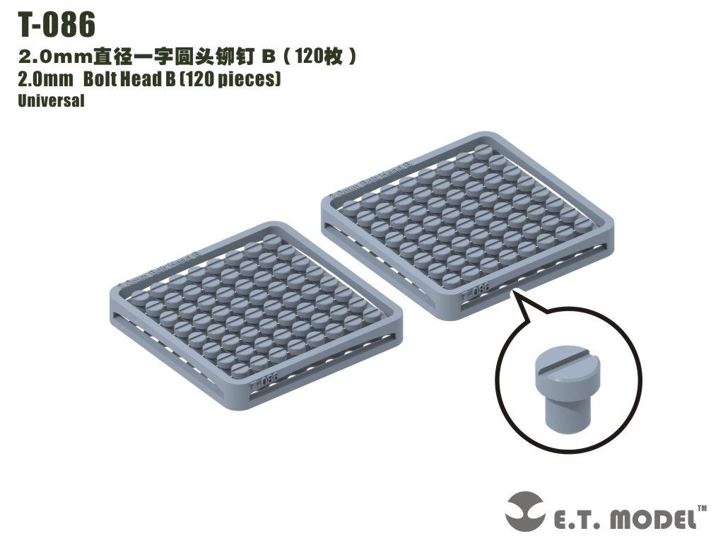 Rivets à tête de boulon ET modèle T-086 2,0 mm B (120 pièces)