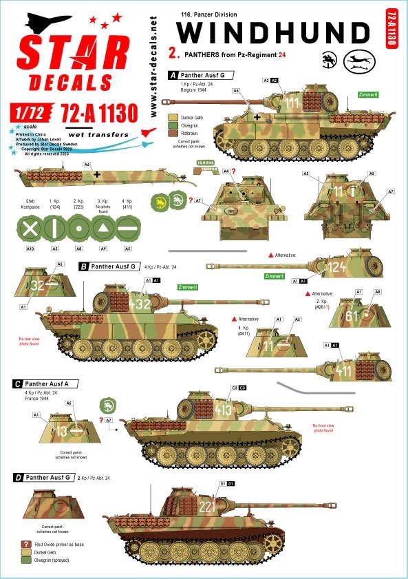 Star Decals 72-A1130 Windhund # 2. Panthers from Pz-Regiment 24 1/72