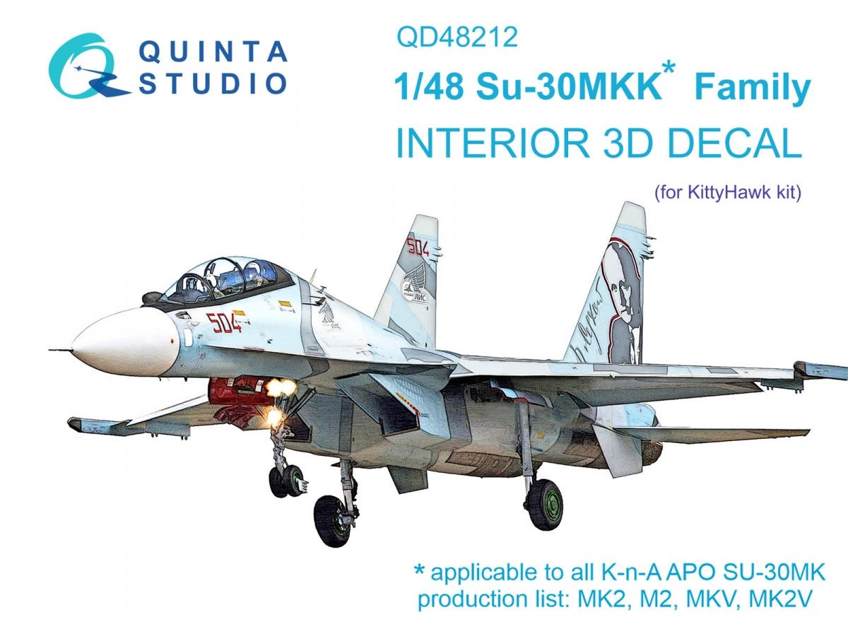 Quinta Studio QD48212 Su-30MKK 3D-Printed &amp; colored Interior on decal paper (KittyHawk) 1/48