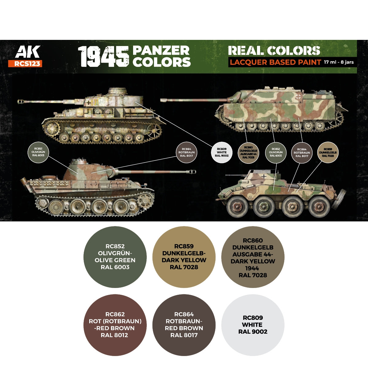 AK Interactive RCS123 1945 Panzer Colors 6x17ml – zdjęcie 2