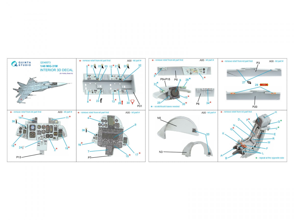 Quinta Studio QD48573 MiG-31M 3D-Printed &amp;amp; coloured Interior on decal paper (Hobby Boss) 1/48 – imagen 2