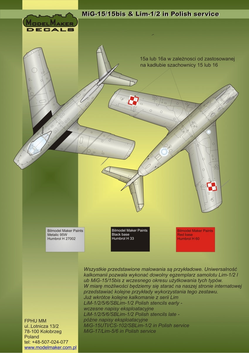 ModelMaker Decals D48023 MiG-15/15bis &amp;amp; Lim-1/2 in Polish service – immagine 5