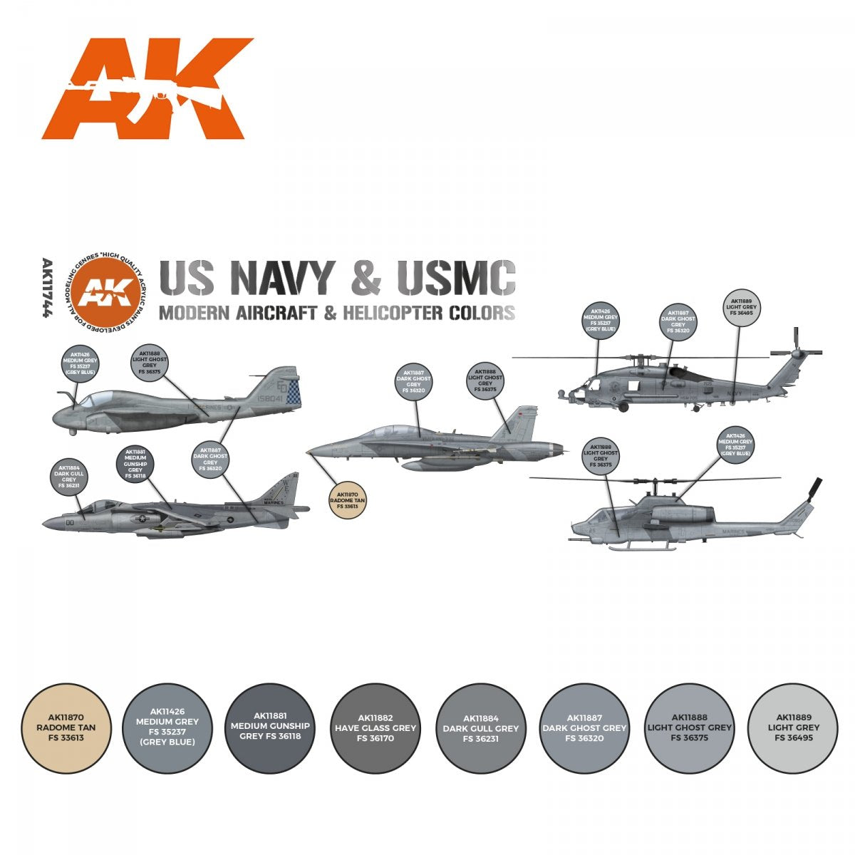 AK Interactive AK11744 Couleurs modernes des avions et hélicoptères de l&amp;#39;US Navy et de l&amp;#39;USMC 8 x 17 ml – image 2