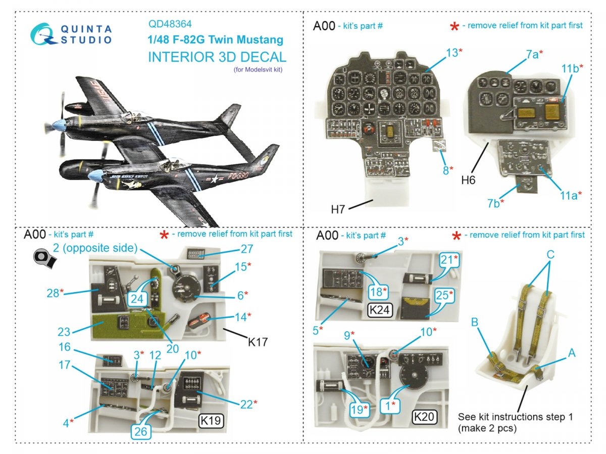 Quinta Studio QD48364 F-82G Twin Mustang 3D-Printed &amp;amp; coloured Interior on decal paper (Modelsvit) 1/48 – Bild 11