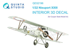 Quinta Studio QD32196 Nieuport XXIII Intérieur coloré imprimé en 3D sur papier décalque (CSM) 1/32