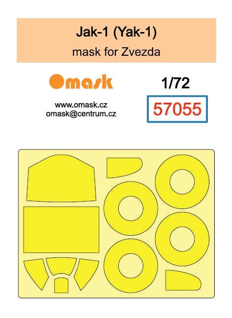 Omask 57055 Jak-1 (Yak-1) mask (for Zvezda) clear parts yellow masking tape 1/72