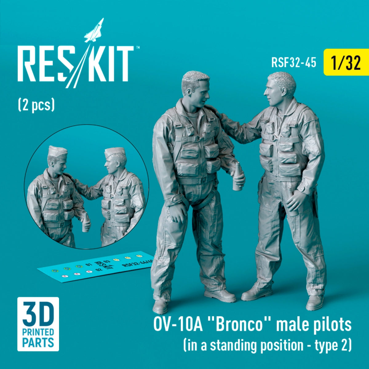 RESKIT RSF32-0045 OV-10A "Bronco" male pilots (in a standing position - type 2) (2 pcs) (3D Printed) 1/32
