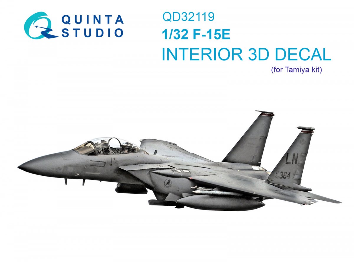 Quinta Studio QD32119 F-15E 3D-Printed &amp; colored Interior on decal paper (Tamiya) 1/32