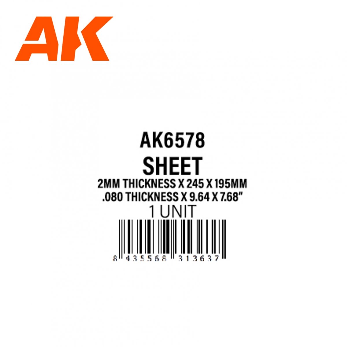 AK Interactive AK6578 2MM THICKNESS X 245 X 195MM – STYRENE SHEET – (1 UNITS) – Bild 2