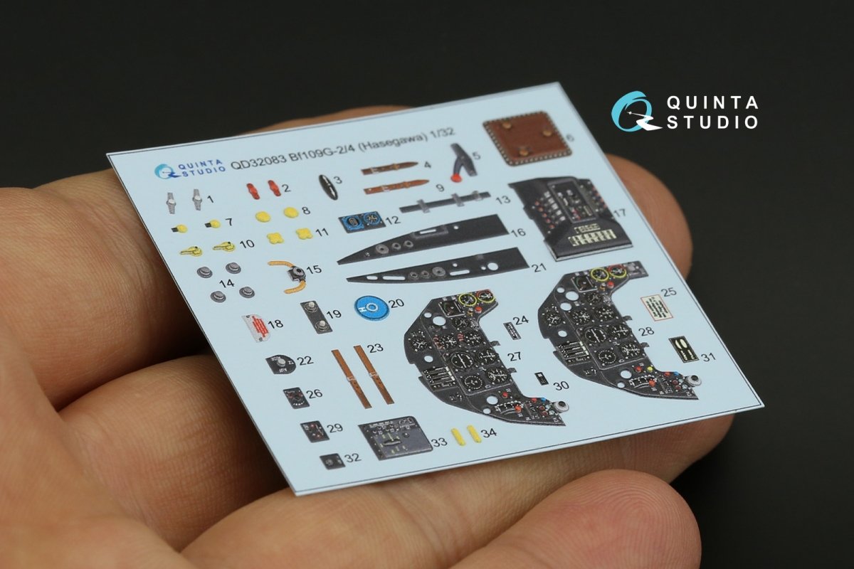 Quinta Studio QD32083 Bf 109G-2/G-4 3D-Printed &amp;amp; coloured Interior on decal paper (Hasegawa) 1/32 – immagine 6