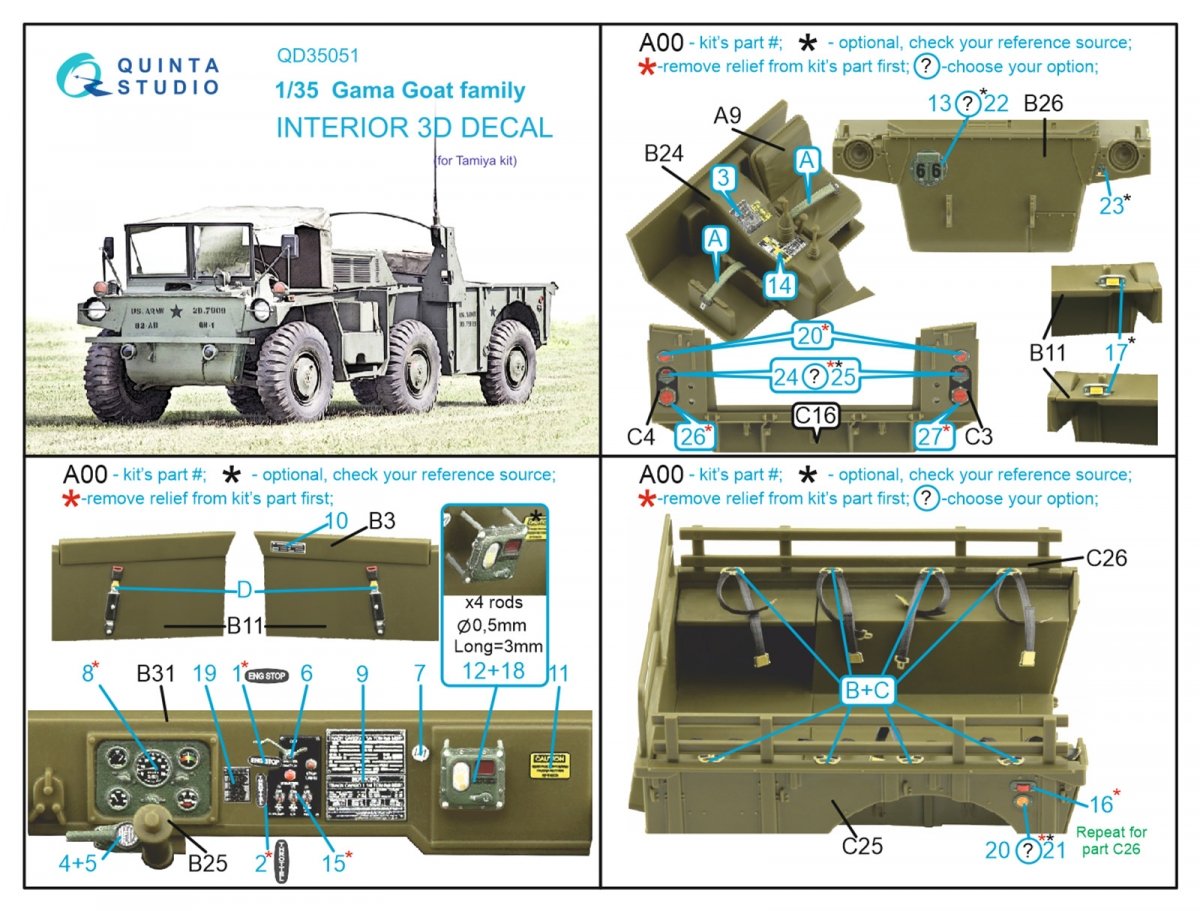 Quinta Studio QD35051 Gama Goat family 3D-Printed &amp;amp; coloured Interior on decal paper (Tamiya) 1/35 – immagine 2