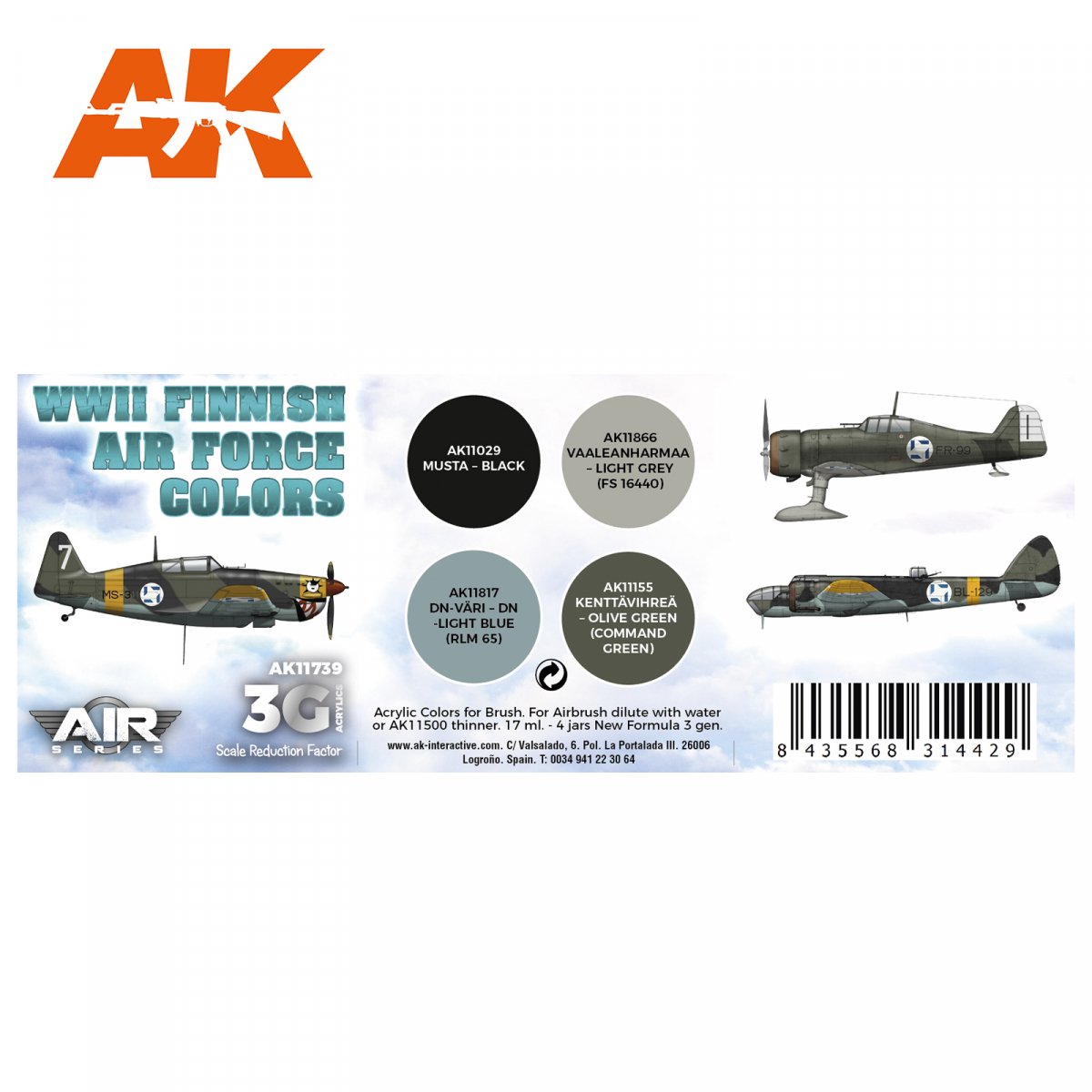 AK Interactive AK11739 Couleurs de l&amp;#39;armée de l&amp;#39;air finlandaise de la Seconde Guerre mondiale 4x17 ml – image 2