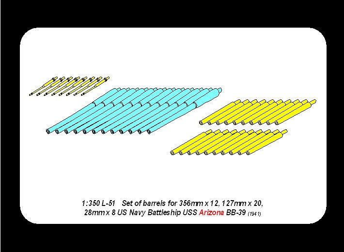 Aber 350L-51 Set of barrels 356mm x 12; 127mm x 20; 28mm x 8 for Arizona class battleships 1/350 – zdjęcie 5