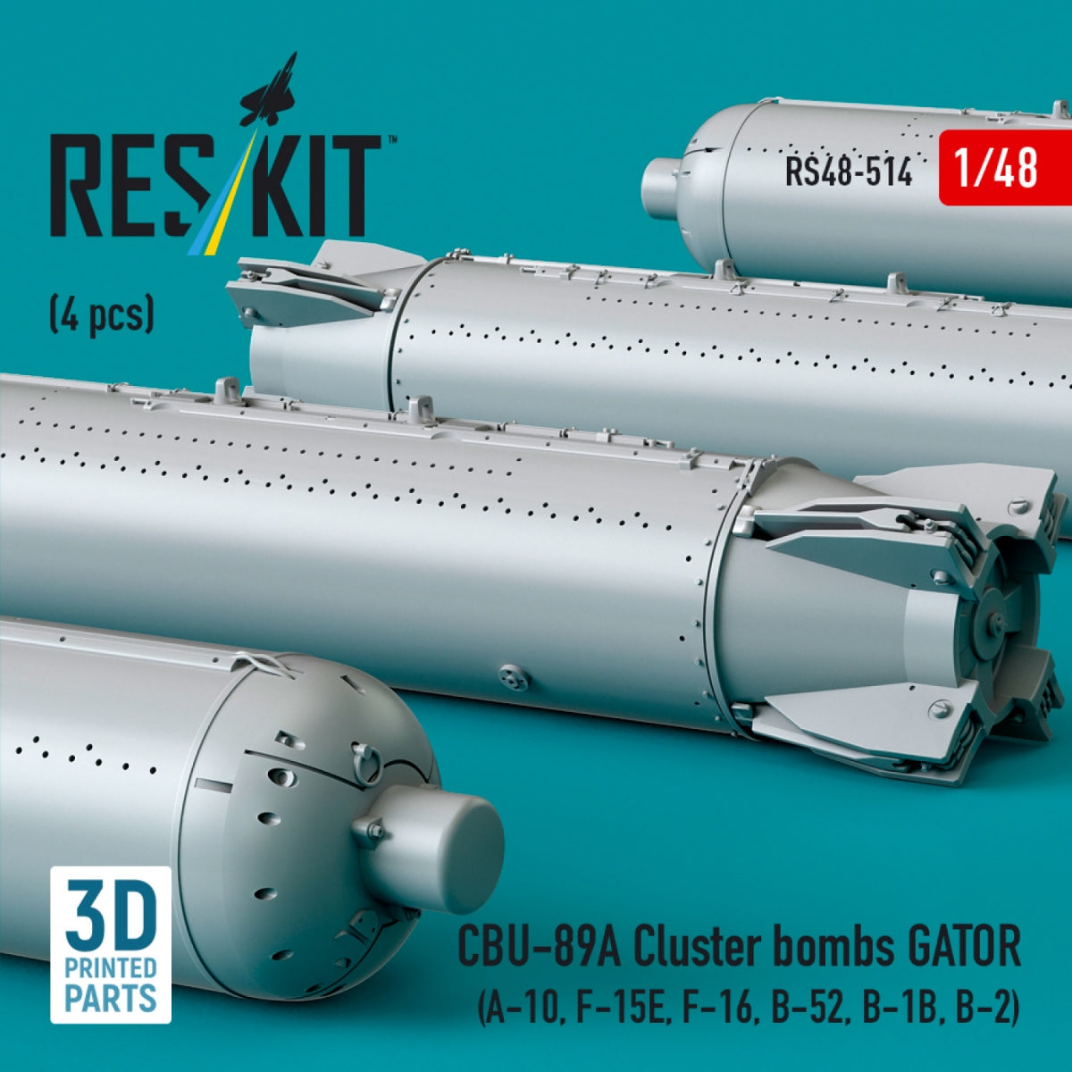 RESKIT RS48-0514 Bombes à fragmentation CBU-89A GATOR (4 pièces) (Impression 3D) 1/48 – image 2