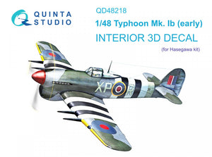Quinta Studio QD48218 Hawker Typhoon Mk.1b early 3D-Printed &amp;amp; coloured Interior on decal paper ( Hasegawa ) 1/48