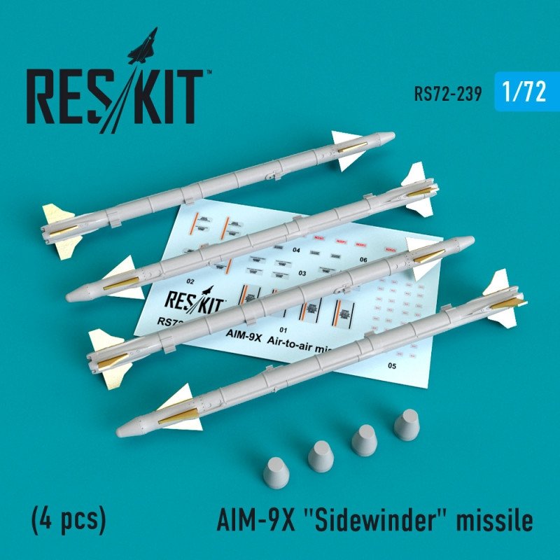 RESKIT RS72-0239 Missile AIM-9X « Sidewinder » (4 pièces) 1/72
