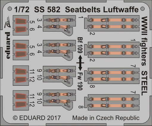 Ceintures de sécurité Eduard SS582 pour chasseurs de la Luftwaffe de la Seconde Guerre mondiale, acier, échelle 1/72