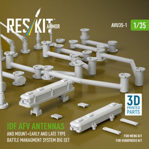 RESKIT AVU35-0001 IDF AFV antennas and mount + early and late type battle managment system big set (3D Printed) 1/35
