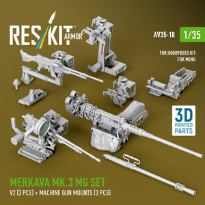 RESKIT AV35-0018 Merkava Mk.3 MG set, V2 (3 pcs) + machine gun mounts (3 pcs) for Meng/HobbyBoss kit (3D Printed) 1/35