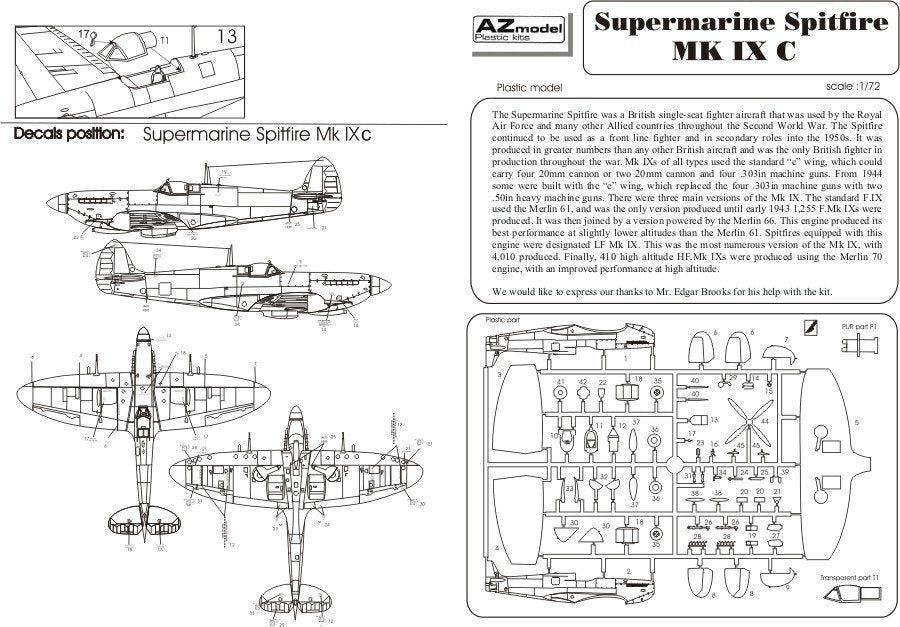 AZ Model AZ7392 Supermarine Spitfire Mk.IXc ,,Early tails&amp;#39;&amp;#39; 1/72 – immagine 4