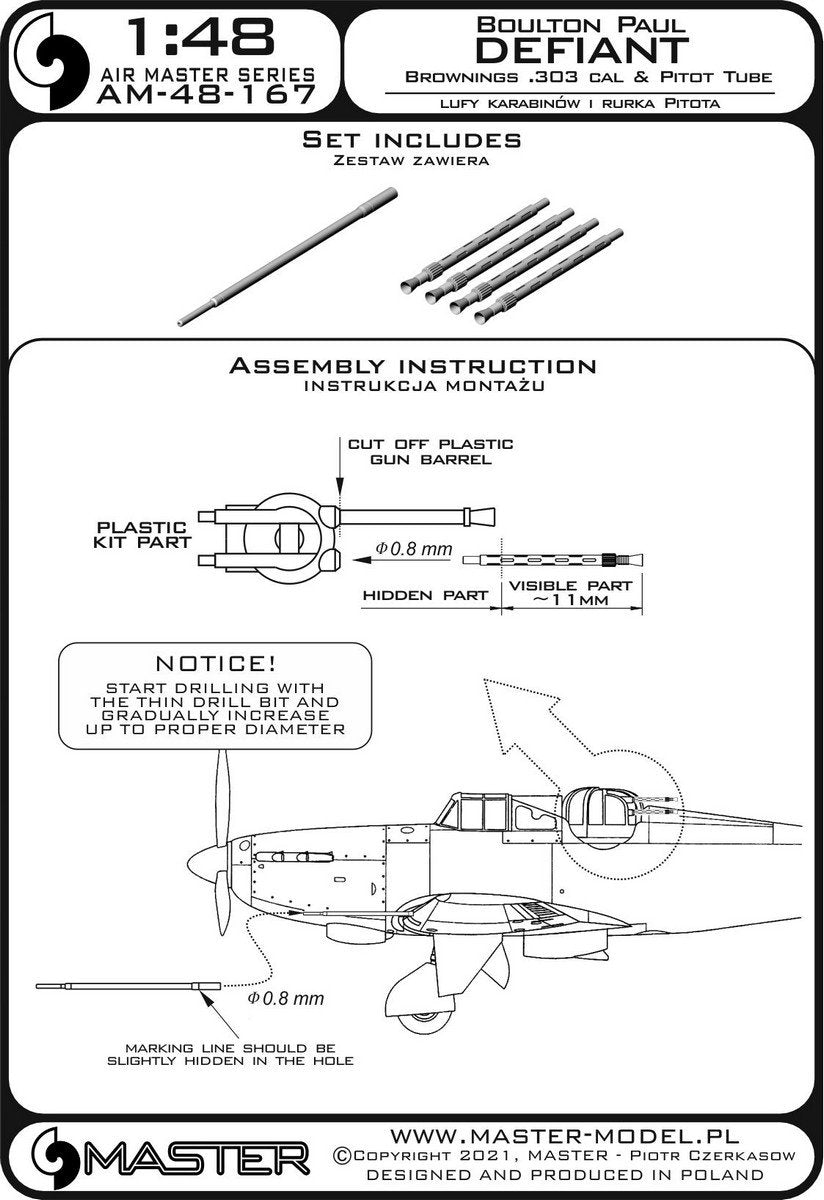 Master AM-48-167 Boulton Paul Defiant - Rurka Pitota oraz lufy Browning .303 1/48 – zdjęcie 3