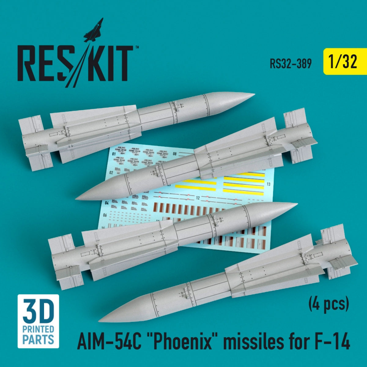 RESKIT RS32-0389 MISSILES AIM-54C « PHOENIX » POUR F-14 (4 PIÈCES) 1/32