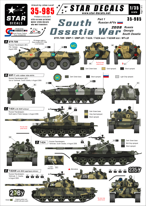 Star Decals 35-985 Guerre d&amp;#39;Ossétie du Sud 2008 1/35