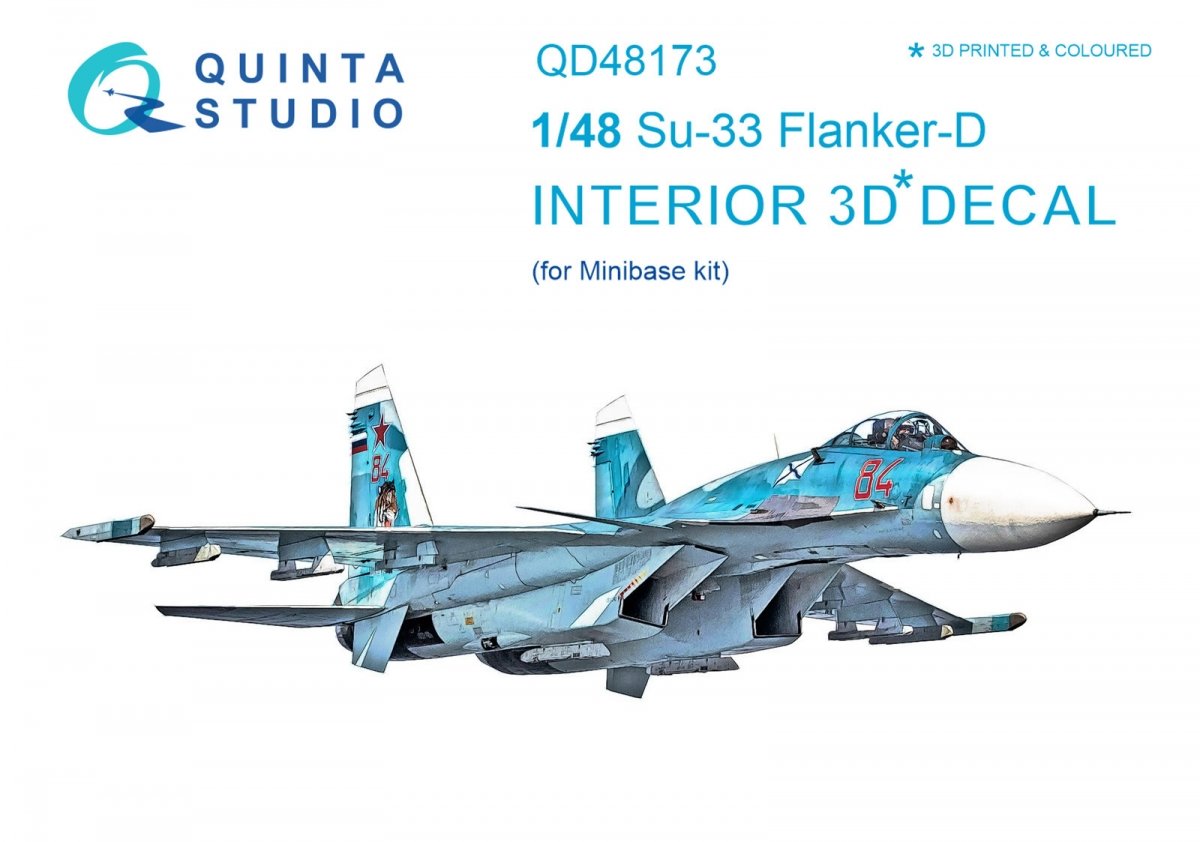 Quinta Studio QD48173 Su-33 3D-Printed &amp;amp; coloured Interior on decal paper (for Minibase kit) 1/48