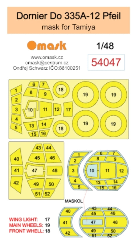 Omask 54047 Dornier Do 335A-12 Pfeil mask (for Tamiya) 1/48 – immagine 2
