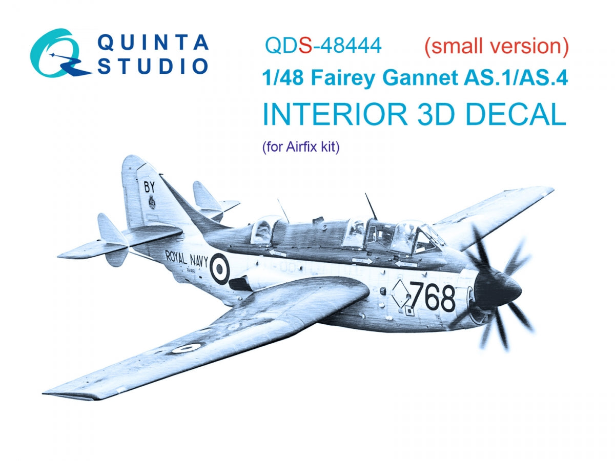 Quinta Studio QDS-48444 Fairey Gannet AS.1_AS.4 Intérieur coloré imprimé en 3D sur papier décalcomanie (Airfix) (Petite version) 1/48