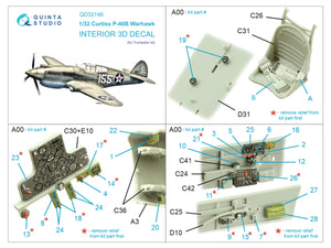 Quinta Studio QD32146 P-40B Warhawk 3D-Printed &amp;amp; coloured Interior on decal paper (Trumpeter) 1/32 – Bild 2