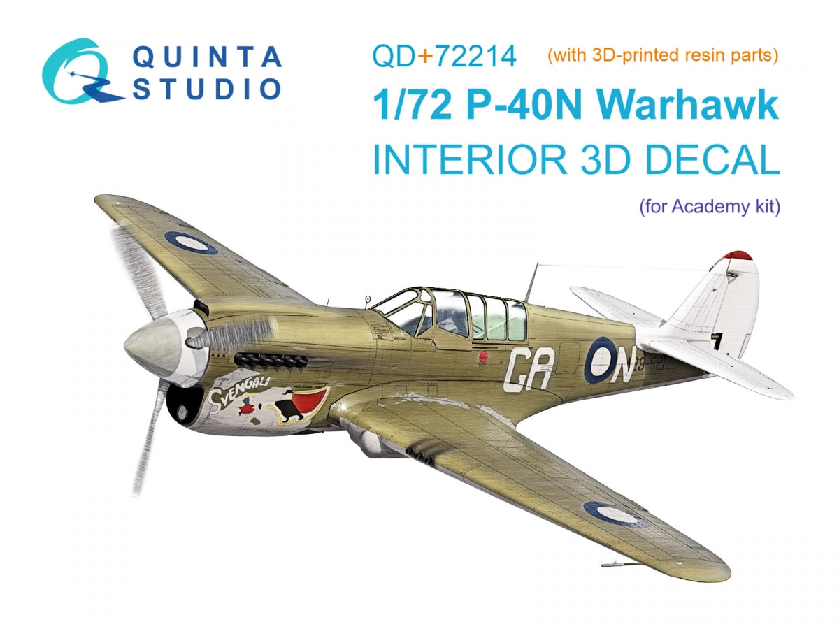 Quinta Studio QD+72214 P-40N Warhawk 3D-Printed &amp;amp; coloured Interior on decal paper (Academy) (with 3D-printed resin parts) 1/72