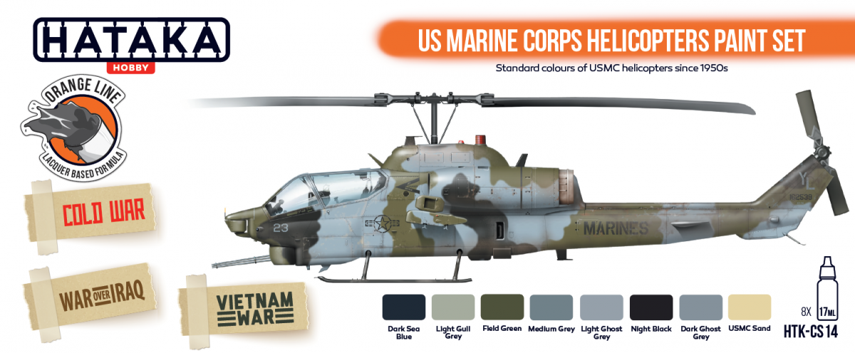 Hataka HTK-CS14 ORANGE LINE – Kit de peinture pour hélicoptères du Corps des Marines des États-Unis (8 x 17 ml) – image 2