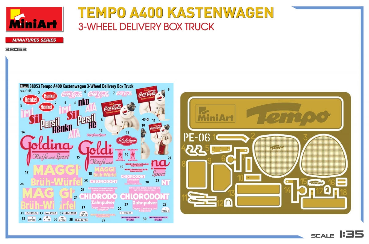 MiniArt 38053 TEMPO A400 KASTENWAGEN 3-WHEEL DELIVERY BOX TRUCK 1/35 – zdjęcie 2