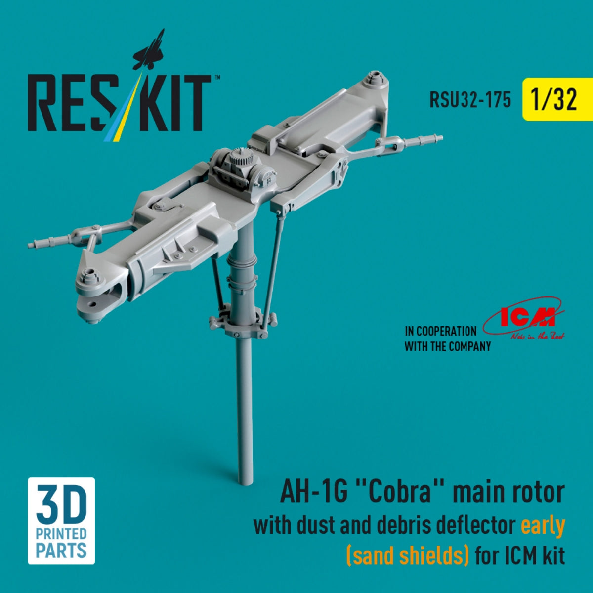 RESKIT RSU32-0175 AH-1G &amp;quot;Cobra&amp;quot; main rotor with dust and debris deflector (sand shields) early version for ICM kit (3D Printed) 1/32