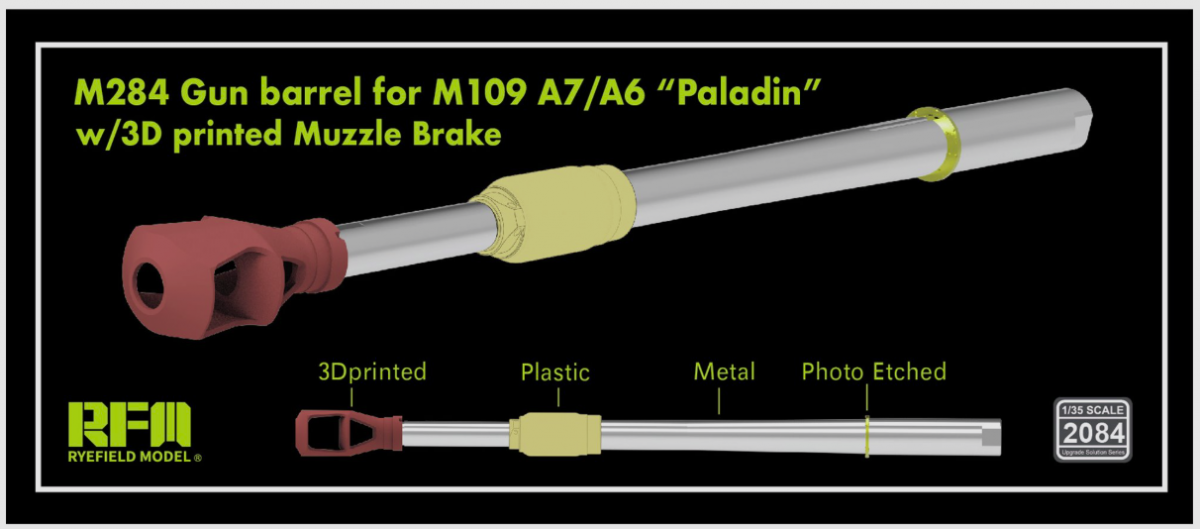 Canon Rye Field Model 2084 M284 pour M109 A7/A6 « Paladin » avec frein de bouche imprimé en 3D, échelle 1/35