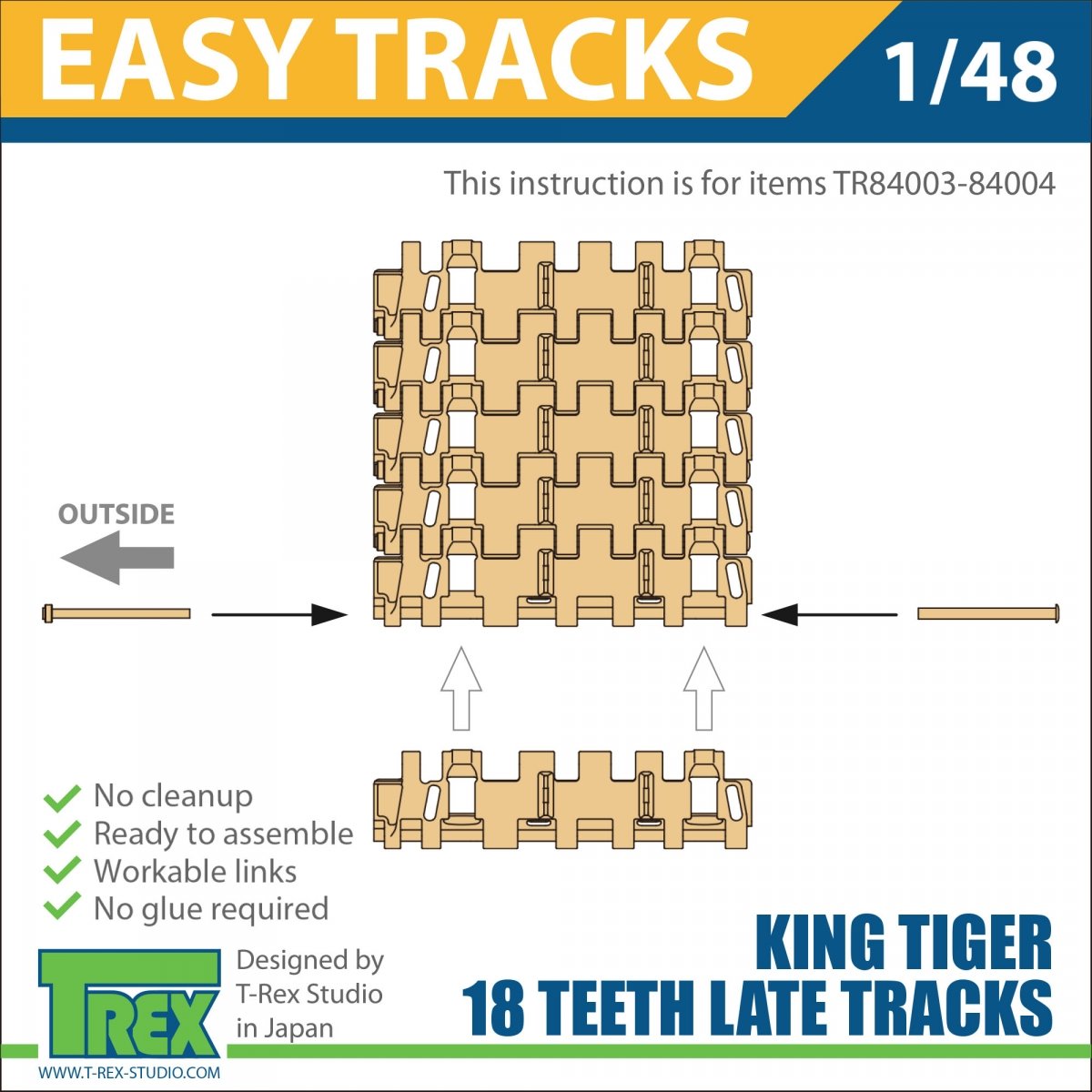 T-Rex Studio TR84004 King Tiger Late 18 Teeth Tracks Mirror Version w/Sprockets 1/48 – immagine 5