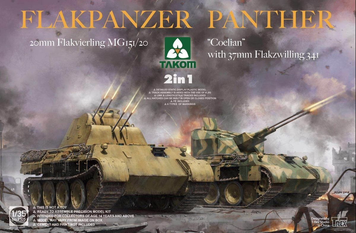 Takom 2105 Flakpanzer Panther Coelian with 37mm Flakzwilling 341 & 20mm flakvierling mg151/20 2 in 1 1/35