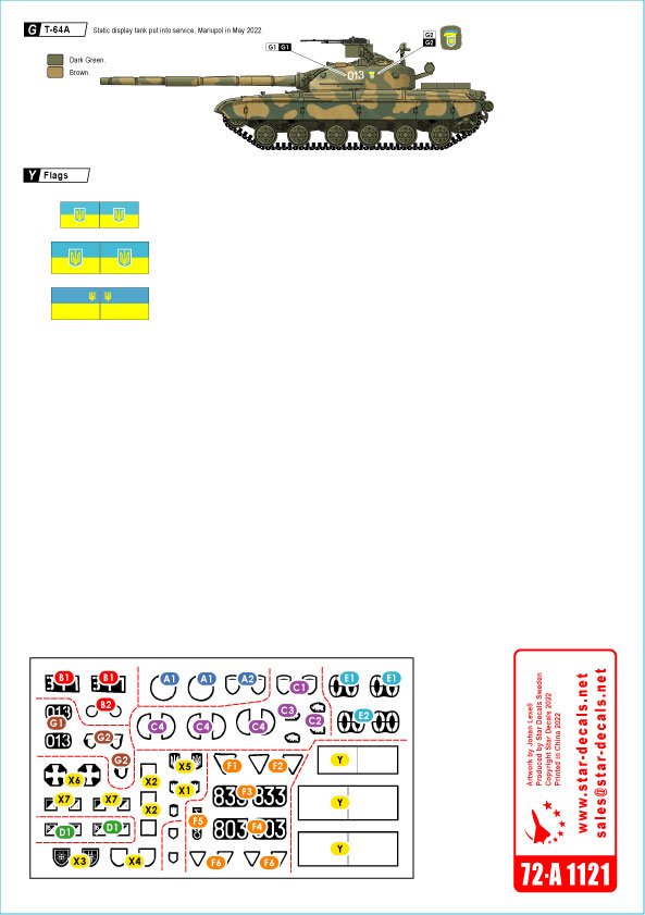 Star Decals 72-A1121 War in Ukraine # 4. Ukrainian T-64 mix in 2022 war 1/72 – imagen 2