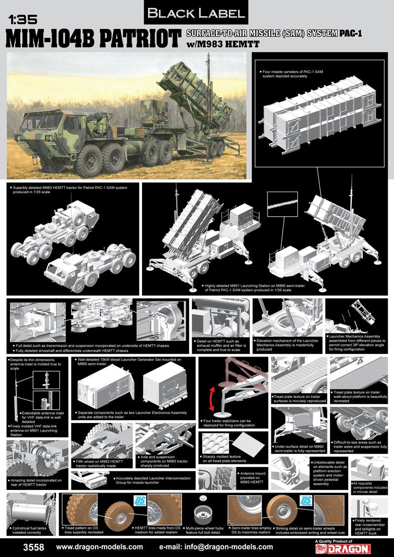 Dragon 3558 MIM-104B Patriot Surface-To-Air Missile (SAM) System (PAC-1) w/M983 HEMTT 1/35 – immagine 4
