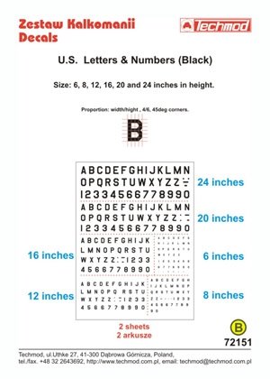 Techmod 72151 - US Letters & Numbers (Black) 1/72